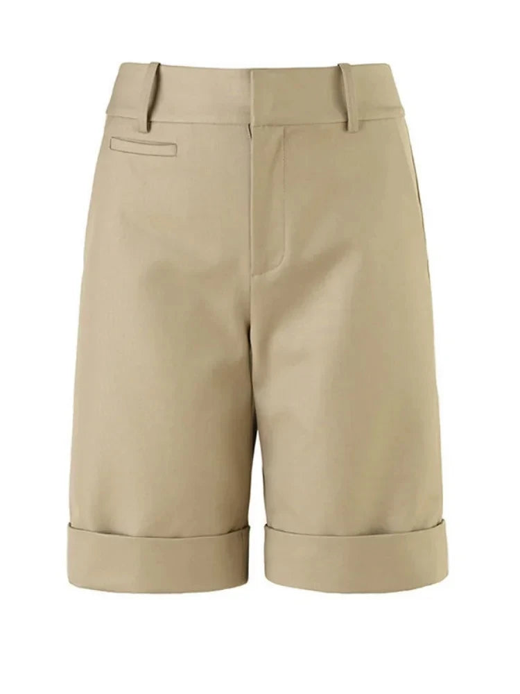 Women's High Waist Knee Length Straight Pants Korean Summer Shorts for Women Fashion White Office Shorts for Women