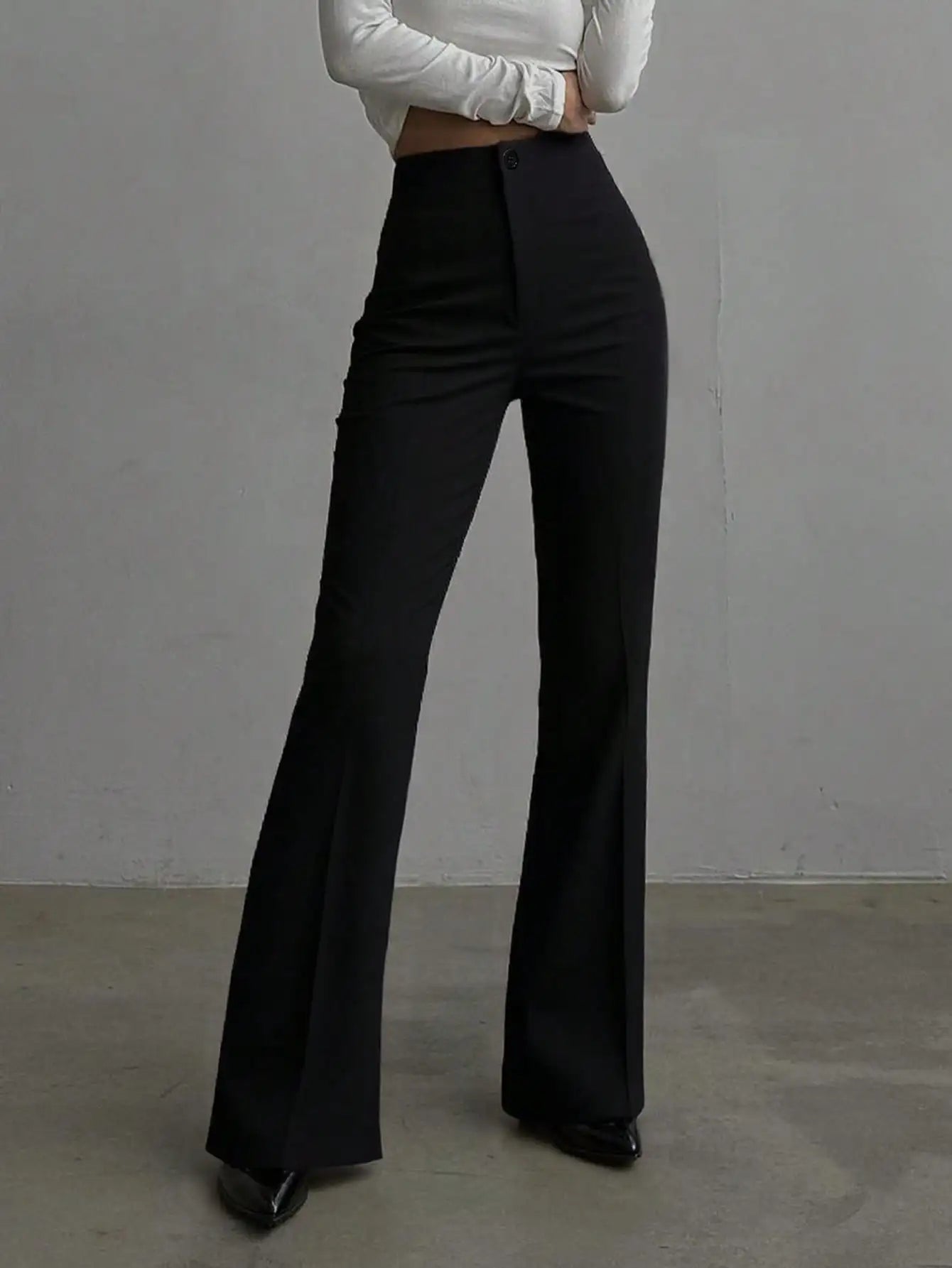 Ladies' solid color black casual elegant commuting high waisted...
