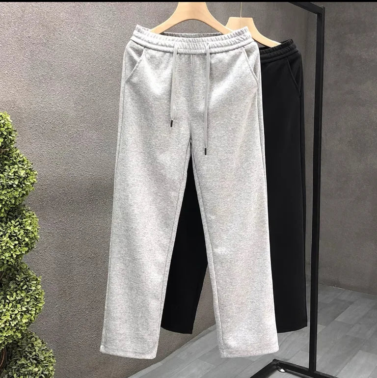 Cotton Gray Straight Leg Sweatpants Men's Women's Trendy Thick...