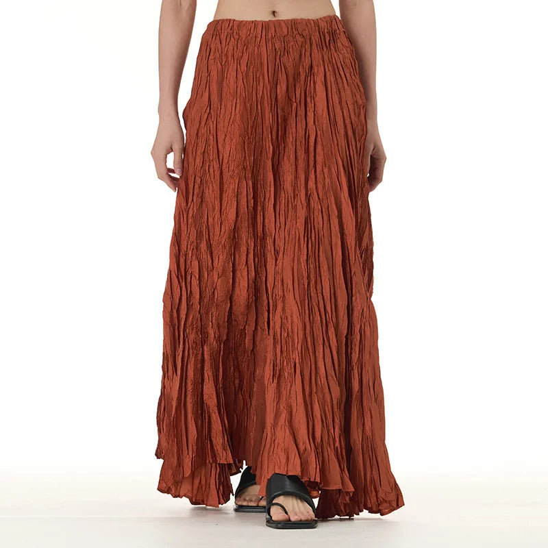 Elegant Drape Crumpled Skirts Women Summer Elastic Waist Big-Hem Long Skirts Large Size Loose Umbrella Skirts Female Streetwear